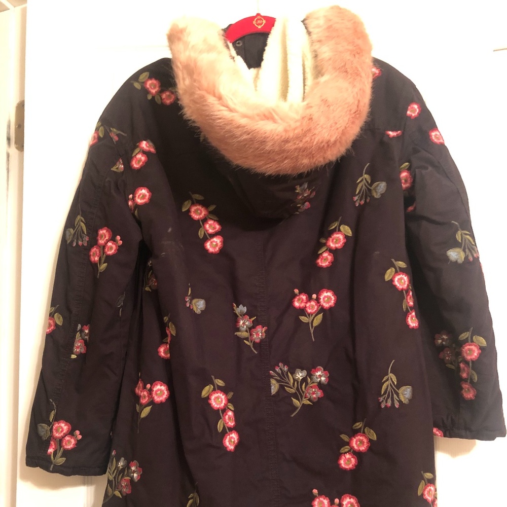 Sale! New Kate Spade Designer Embroidered Twill Coat w/ Pink Faux Fur w/ Gift - Picture 3 of 8